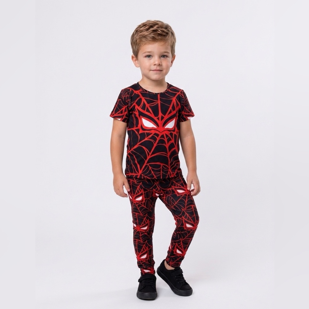 Kids Black & Red Spider Web Costume Pajama Set